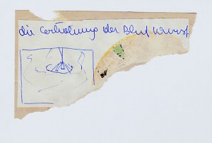 Die Erhöhung der Blutwurst - Beuys  16 x 12 cm, Zeichnung & Schrift 1994