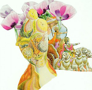 Arjuna & Krishna  10 x 11 cm, Collage 2012